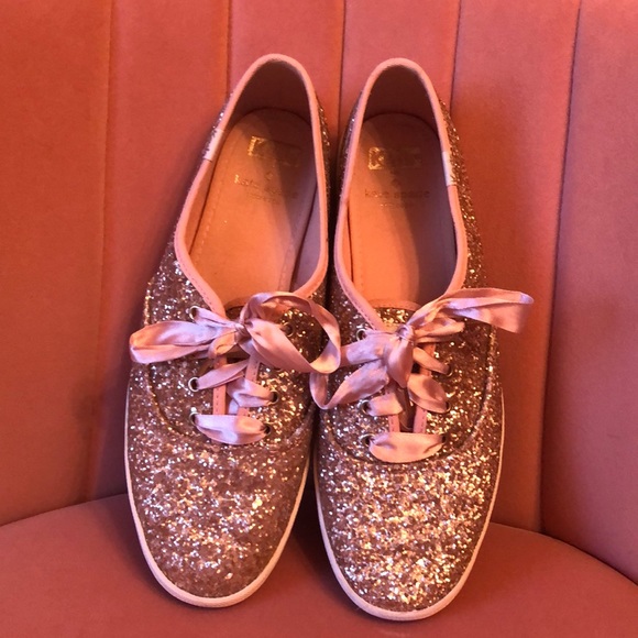 Kate Spade ♠️ Keds Glitter Rose Gold Shoes - Picture 1 of 14
